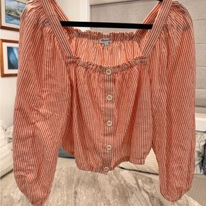 Madewell Coral Striped Button-Up Blouse